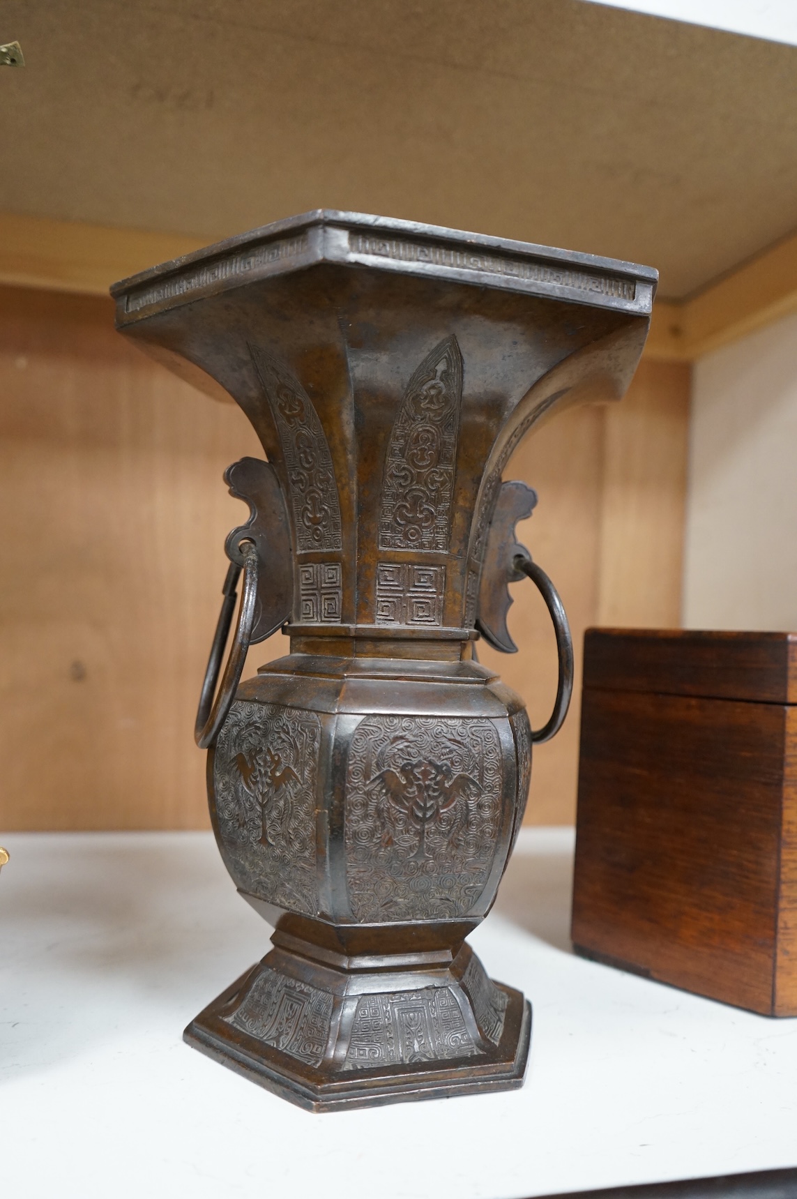 A Japanese bronze vase, Edo period, 28.5cm high.